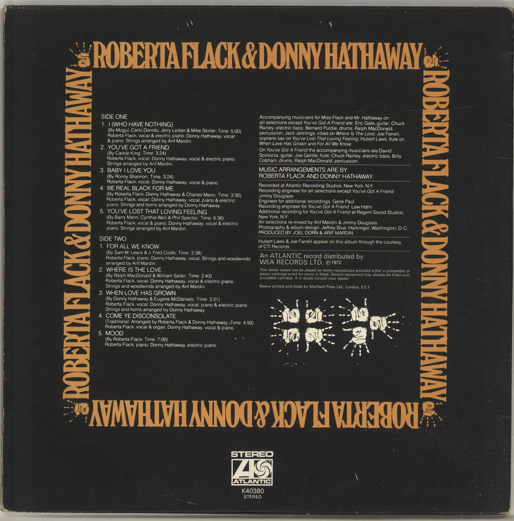 Roberta Flack Roberta Flack & Donny Hathaway UK vinyl LP album (LP record)