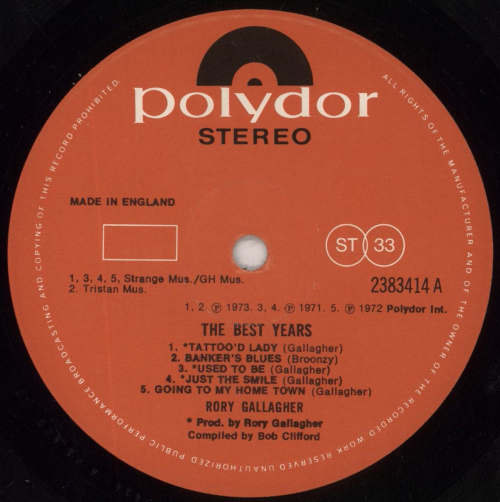 Rory Gallagher The Best Years UK vinyl LP album (LP record) RORLPTH347100