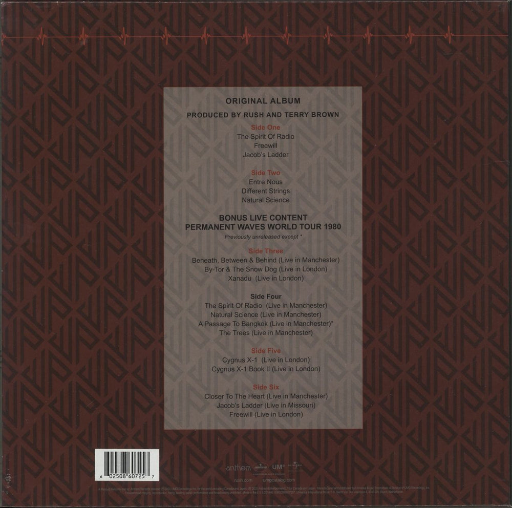 Rush Permanent Waves - 40th Anniversary UK 3-LP vinyl record set (Triple LP Album) 602508607257