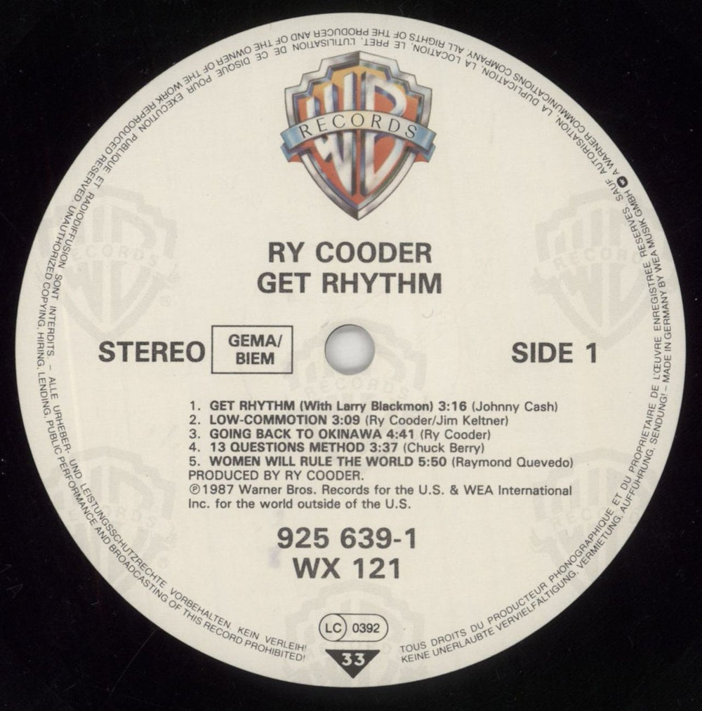 Ry Cooder Get Rhythm UK vinyl LP album (LP record) RYCLPGE287991