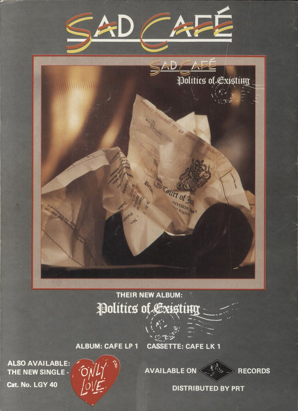 Sad Cafe Sad Cafe + Ticket Stub UK tour programme AFETRSA848421