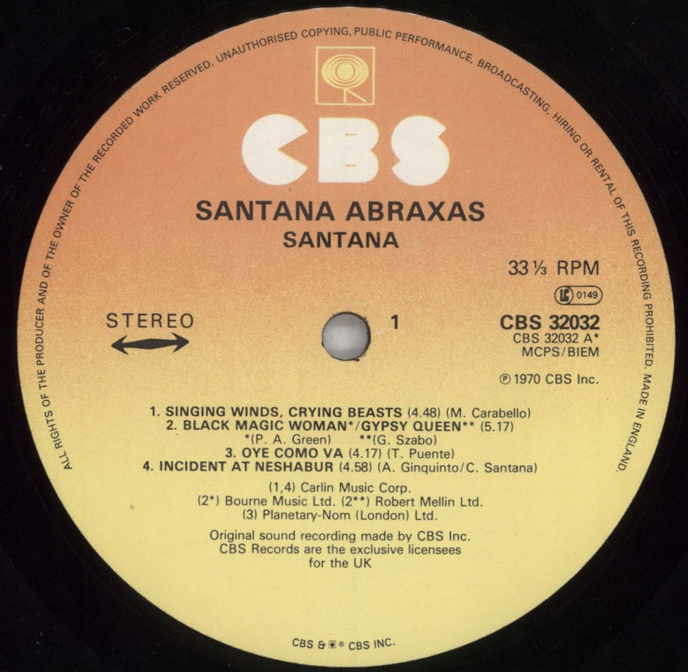 Santana Abraxas - Stickered Sleeve UK vinyl LP album (LP record) SNTLPAB824598