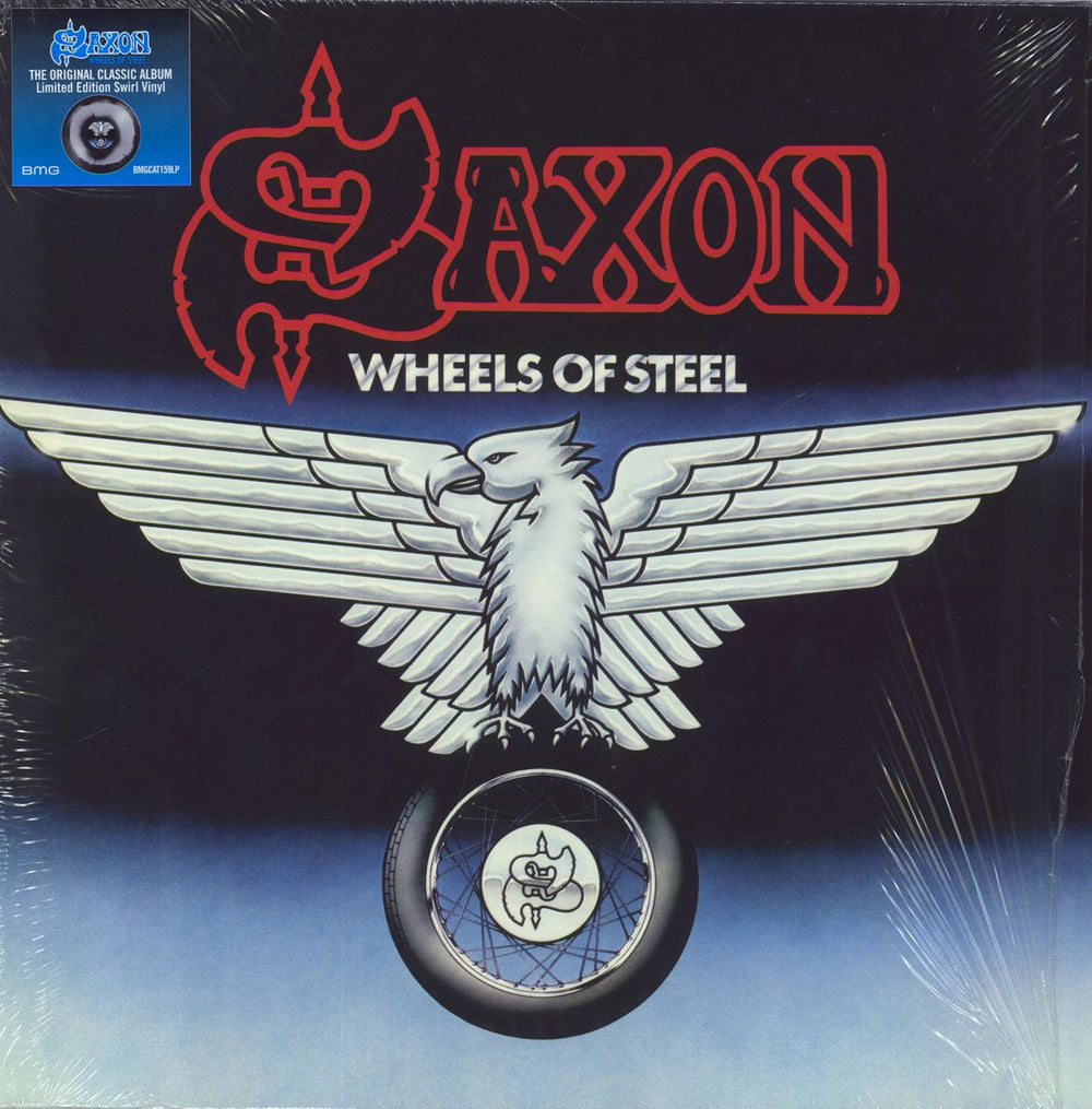 Saxon Wheels Of Steel - Black & White Swirl Vinyl + Shrink UK vinyl LP album (LP record) BMGCAT159LP