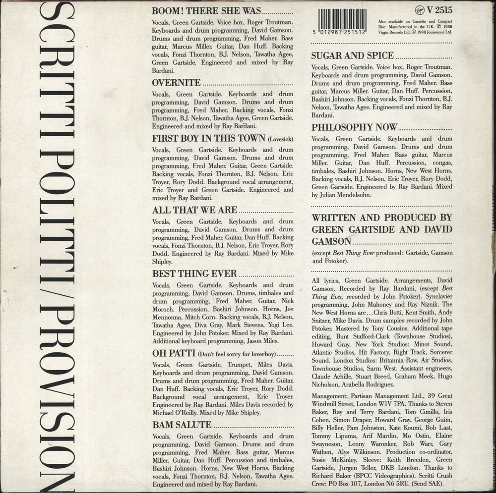 Scritti Politti Provision UK vinyl LP album (LP record) 5012981251512