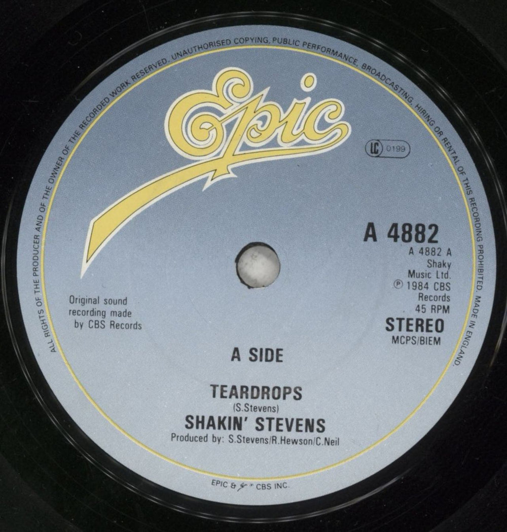 Shakin' Stevens Teardrops - Solid UK 7" vinyl single (7 inch record / 45) STV07TE664723