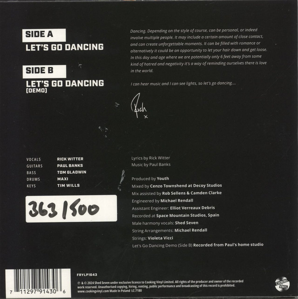 Shed Seven Let's Go Dancing - Red Vinyl - Autographed UK 7" vinyl single (7 inch record / 45) 711297914306
