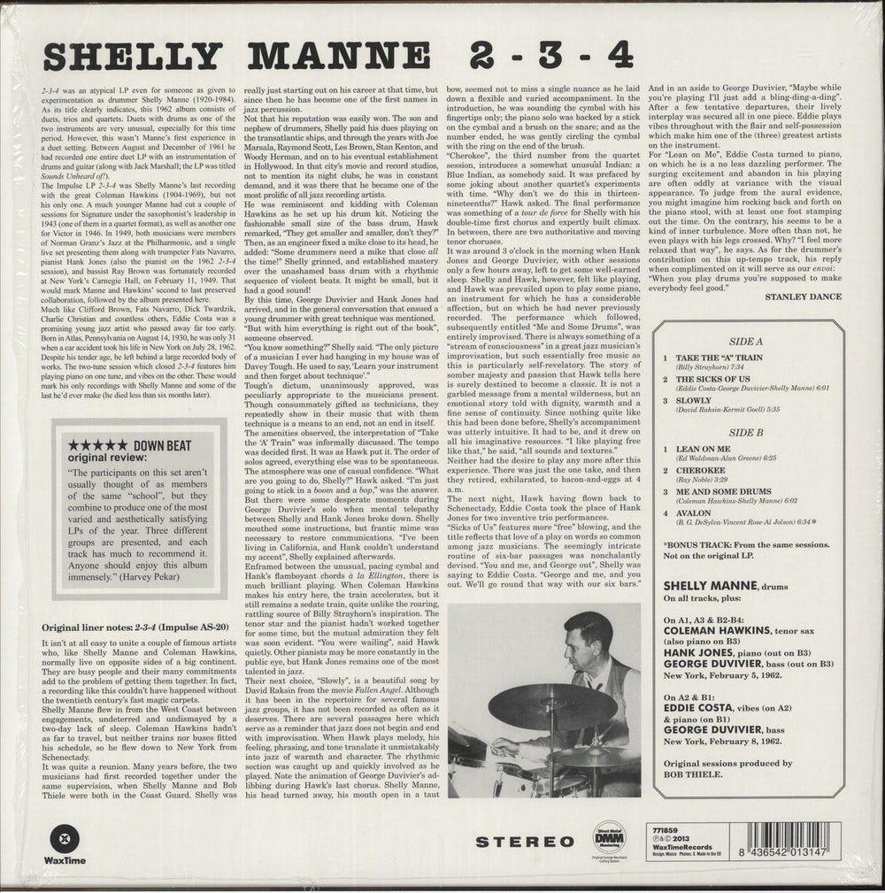 Shelly Manne 2-3-4 - Two, Three, Four - 180gm Vinyl - Shrink UK vinyl LP album (LP record) 8436542013147