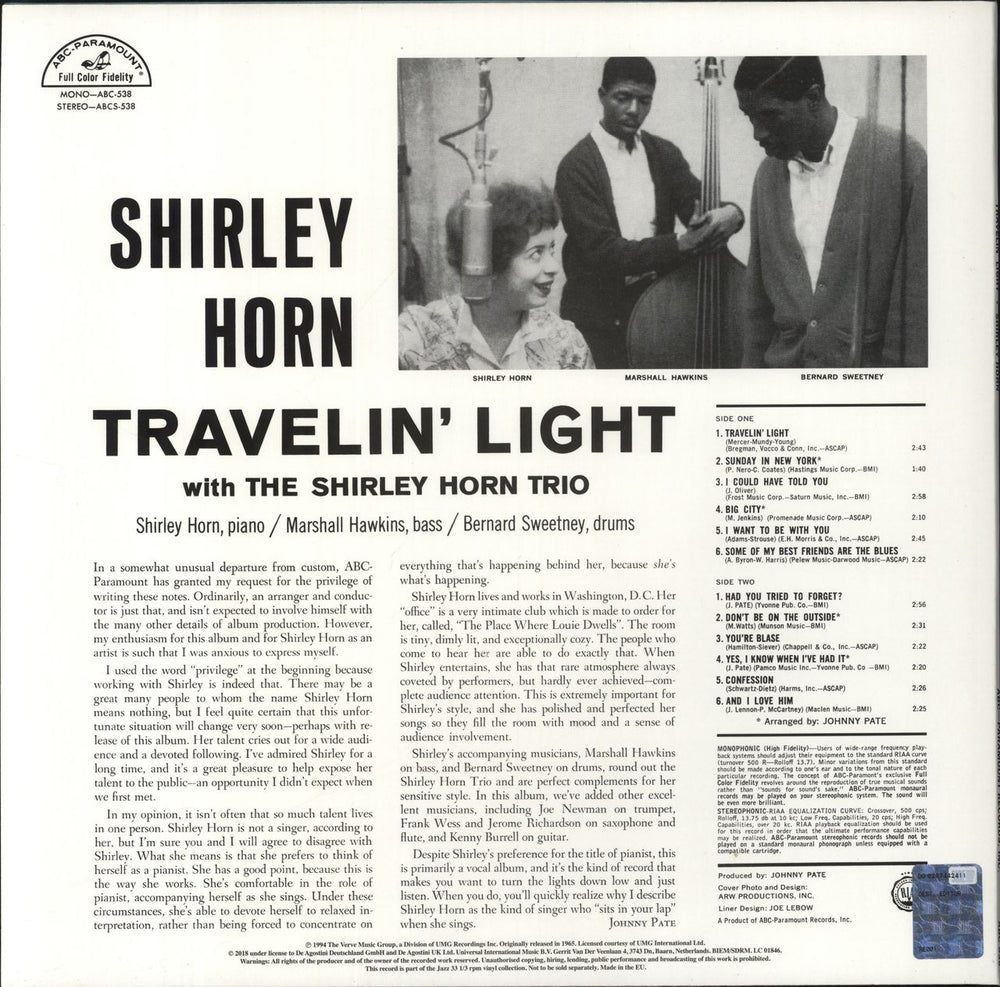 Shirley Horn Travelin' Light - 180gm Vinyl UK vinyl LP album (LP record) SYRLPTR841291