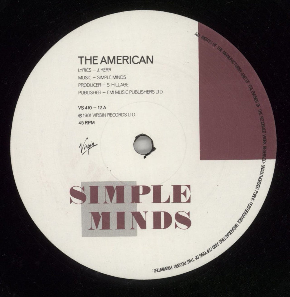 Simple Minds The American UK 12" vinyl single (12 inch record / Maxi-single) SIM12TH10074