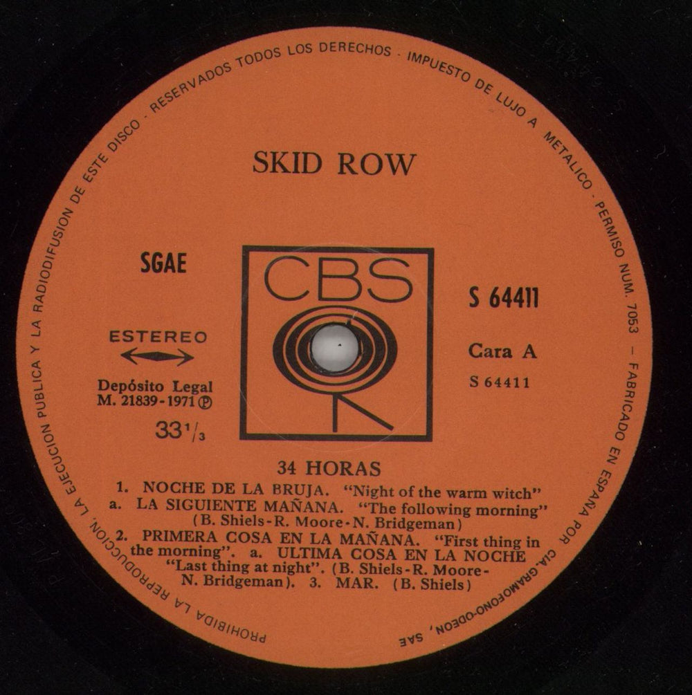 Skid Row (70s) 34 Hours - 1st Spanish vinyl LP album (LP record) KIWLPHO868486