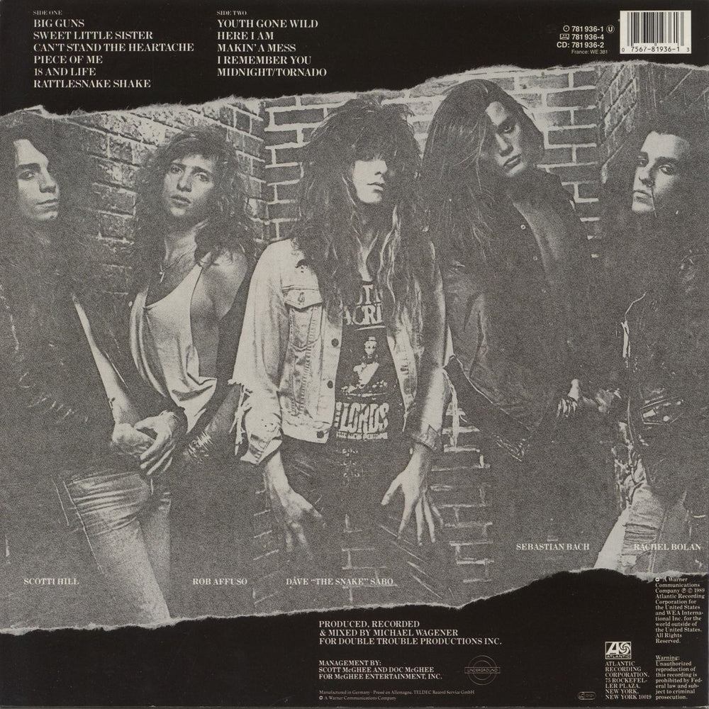 Skid Row (80s) Skid Row German vinyl LP album (LP record) 075678193613