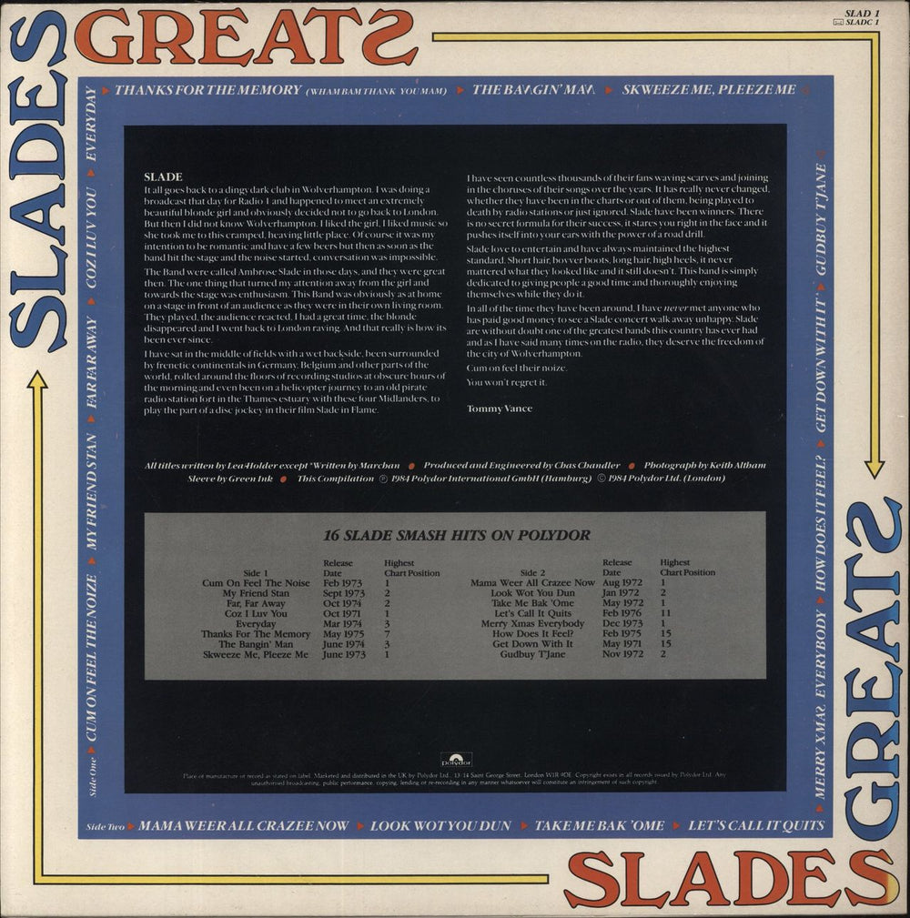 Slade Slades Greats UK vinyl LP album (LP record)