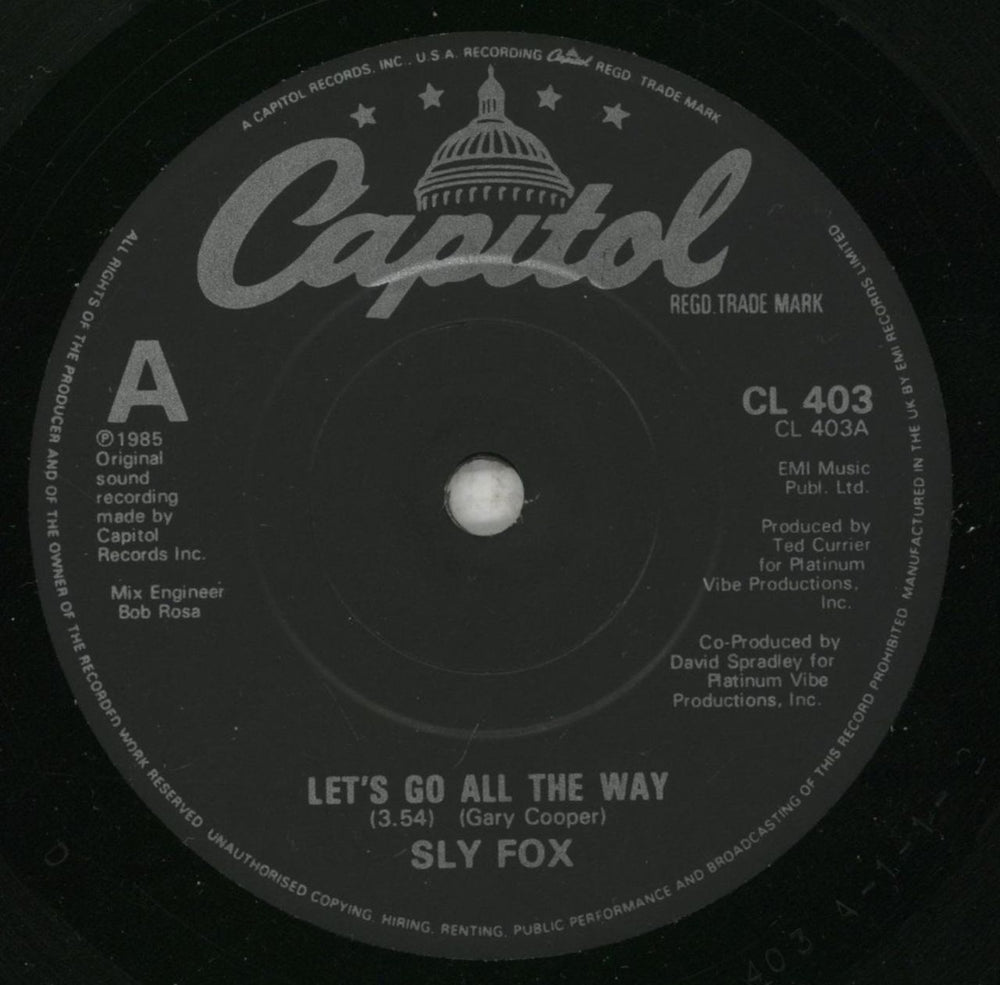 Sly Fox Let's Go All The Way UK 7" vinyl single (7 inch record / 45) SLY07LE44833