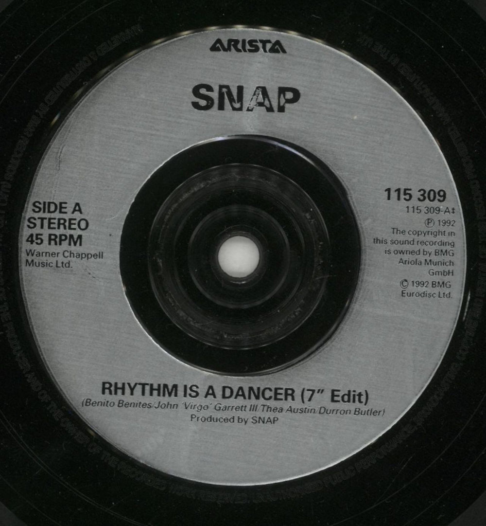 Snap! Rhythm Is A Dancer UK 7" vinyl single (7 inch record / 45) SNP07RH620793