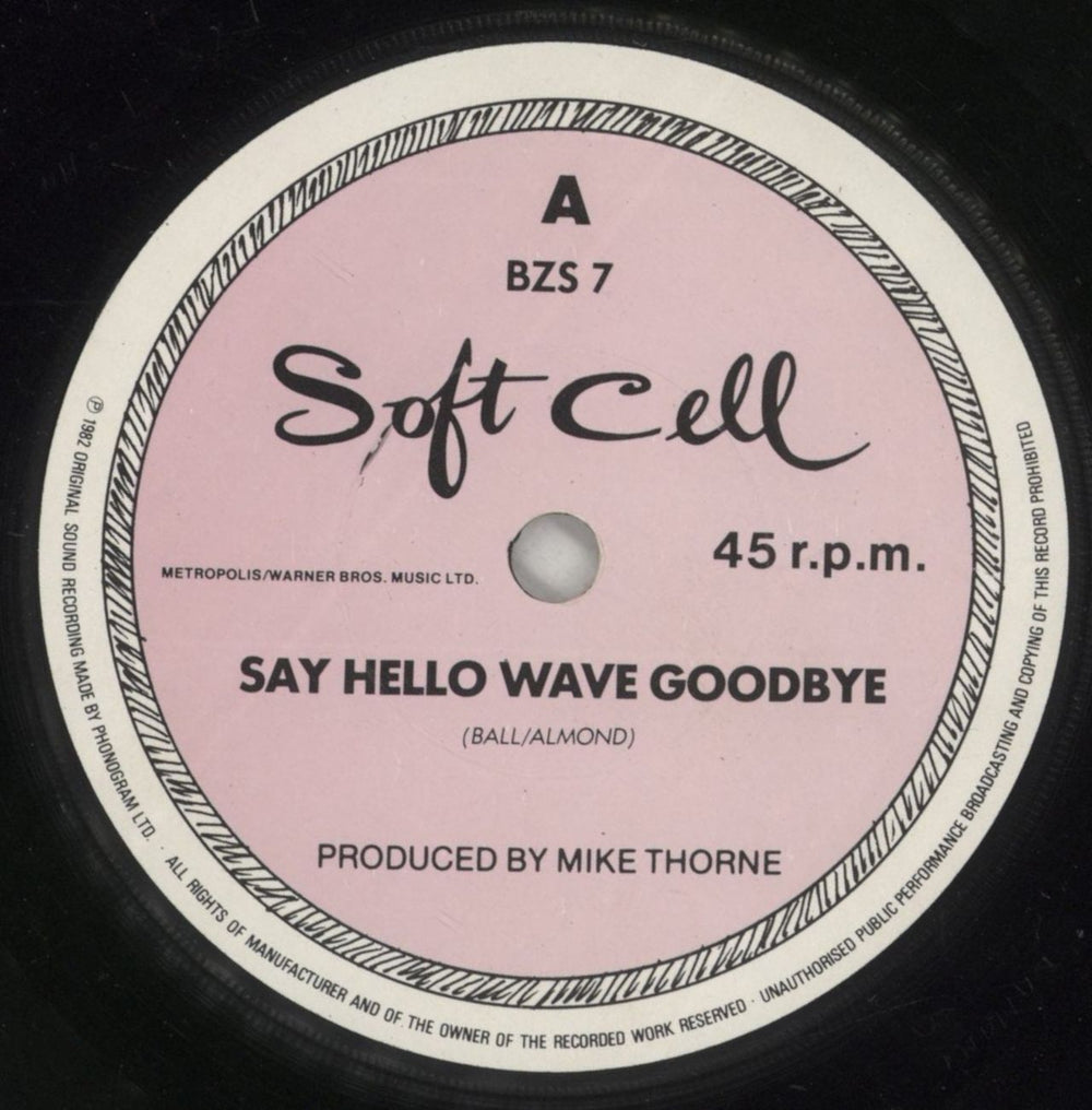 Soft Cell Say Hello Wave Goodbye - P/S - Solid UK 7\" vinyl single (7 inch record / 45) SOF07SA109724