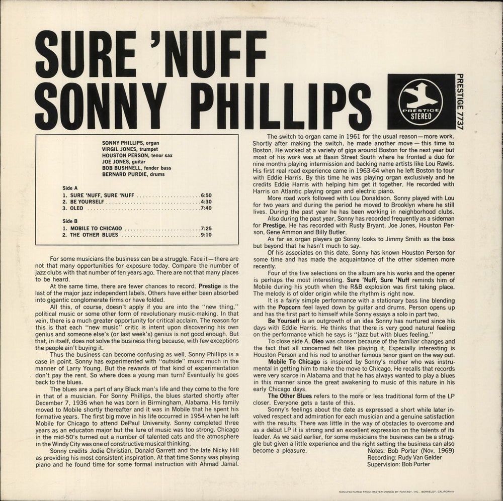 Sonny Phillips Sure 'Nuff US vinyl LP album (LP record)