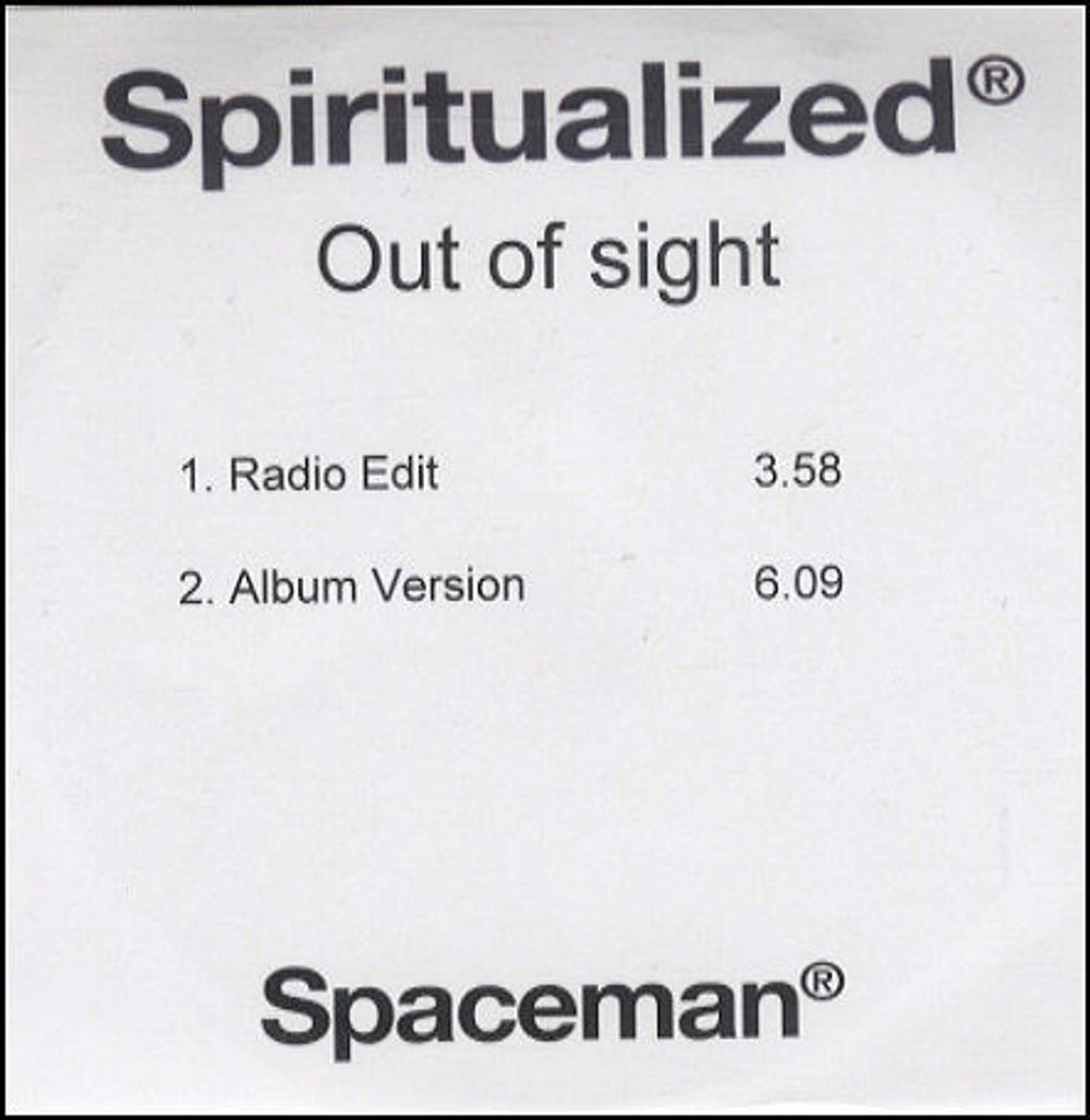 Spiritualized Out Of Sight - 2-trk UK Promo CD-R acetate CDR ACETATE