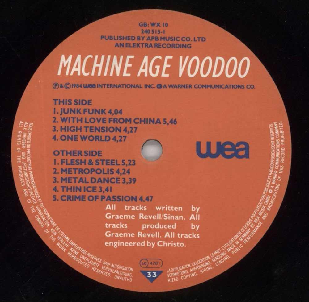 SPK Machine Age Voodoo UK vinyl LP album (LP record) KPSLPMA182938