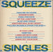 Squeeze Singles - 45's And Under - Sticker + Insert UK vinyl LP album (LP record)