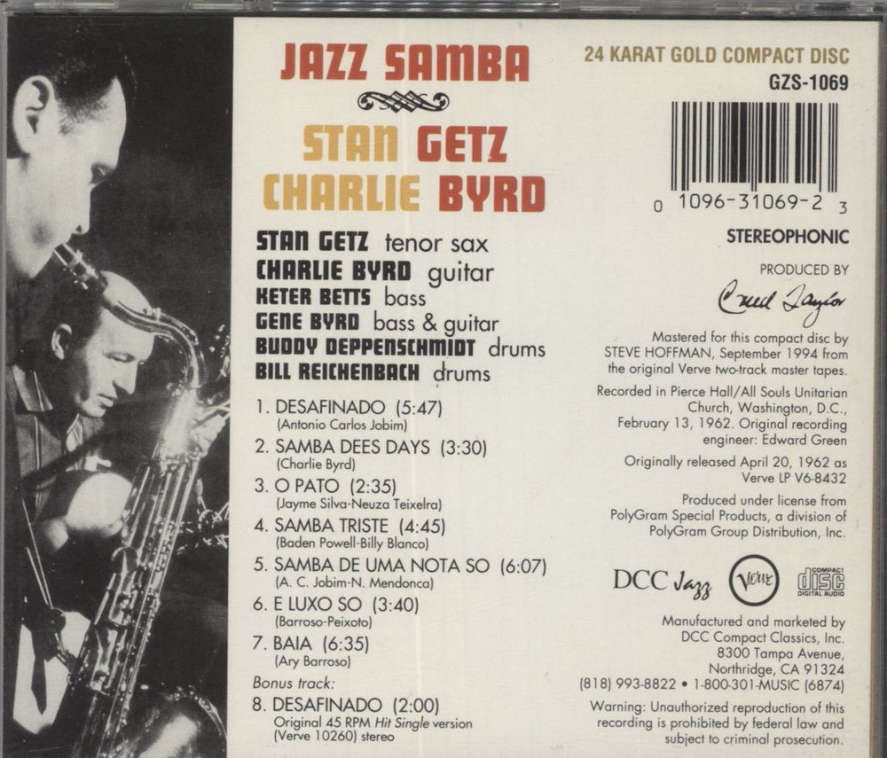 Stan Getz Jazz Samba US CD album (CDLP) 010963106923
