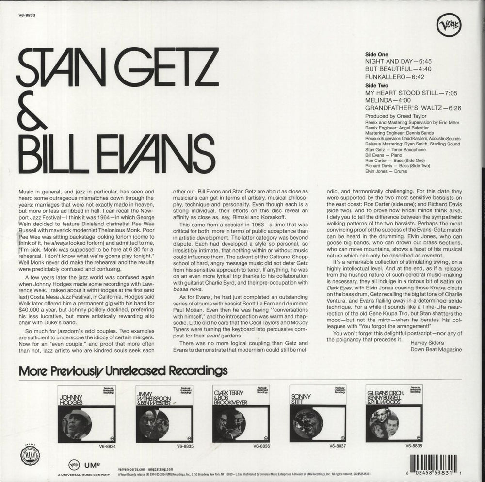 Stan Getz Previously Unreleased Recordings - 180gm US vinyl LP album (LP record) 602458538311