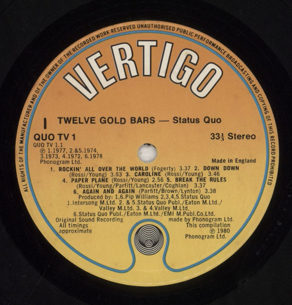 Status Quo 12 Gold Bars Volume I+I UK 2-LP vinyl record set (Double LP Album) QUO2LGO405228