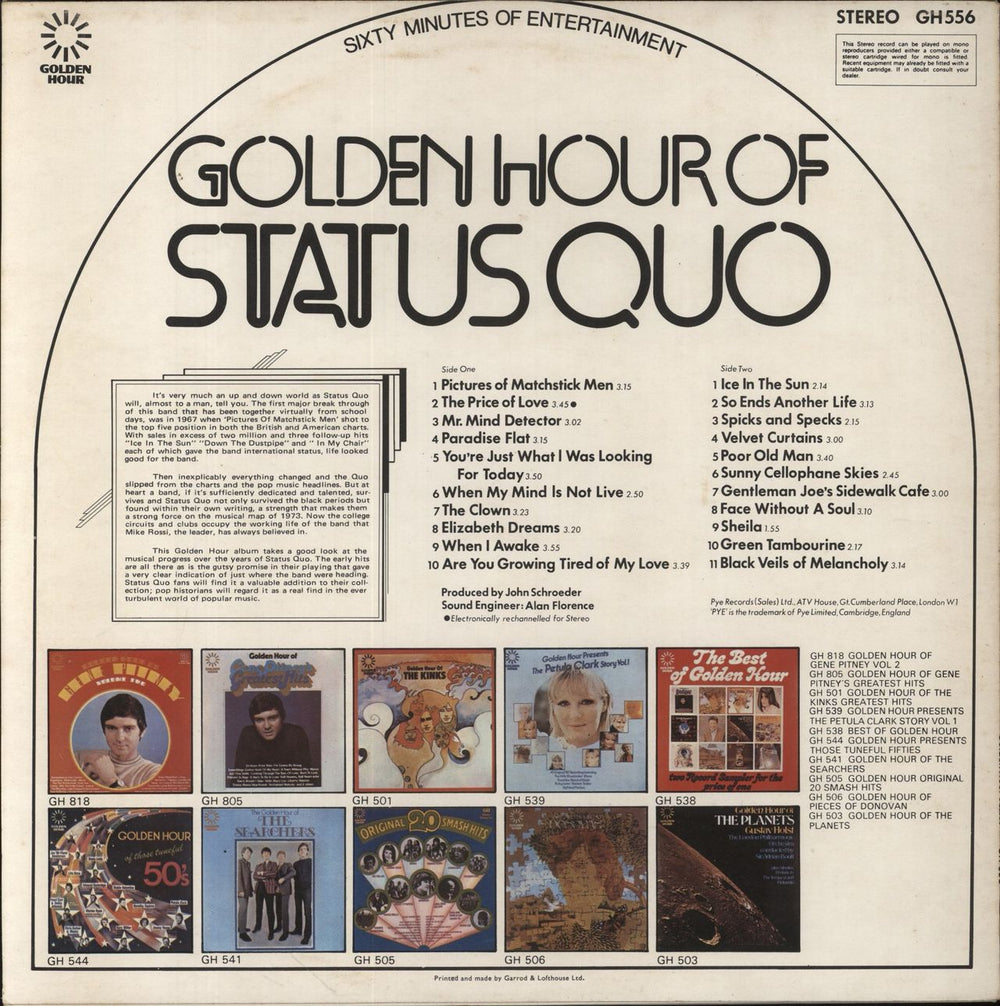 Status Quo Golden Hour Of Status Quo UK vinyl LP album (LP record)