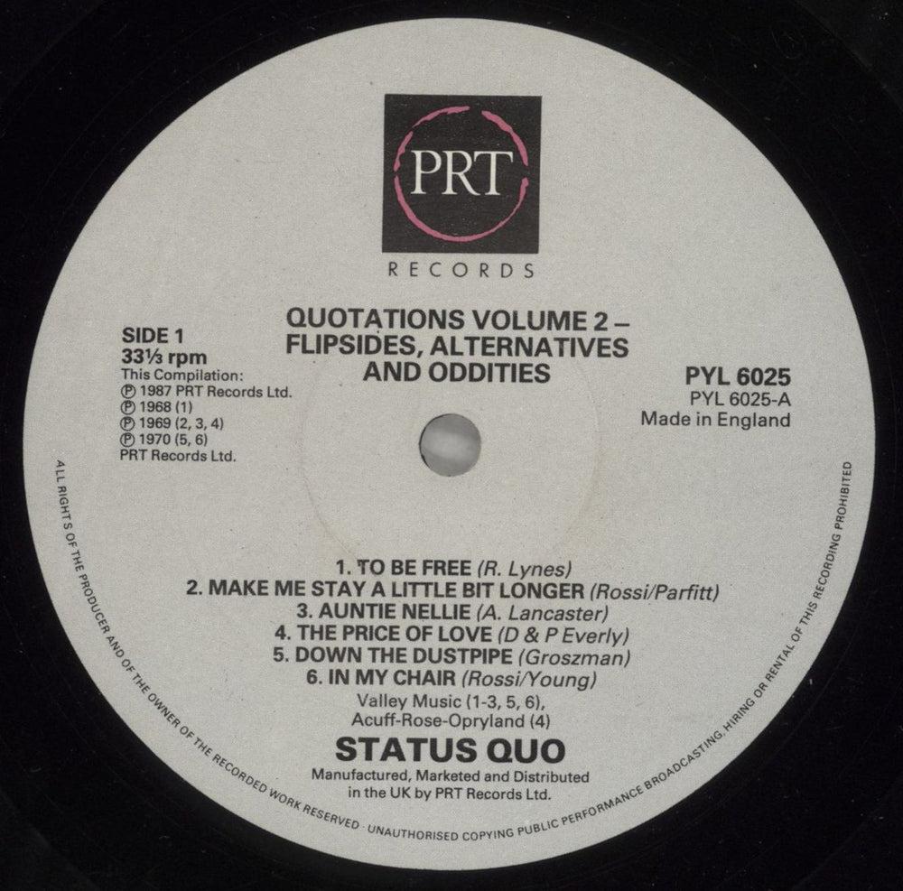 Status Quo "Quotations" Volume 2 [Flipsides, Alternatives And Oddities] UK vinyl LP album (LP record) QUOLPQU879383