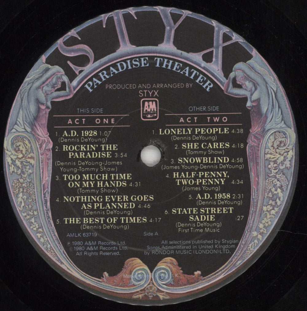 Styx Paradise Theatre + hype sticker UK vinyl LP album (LP record) STXLPPA763345