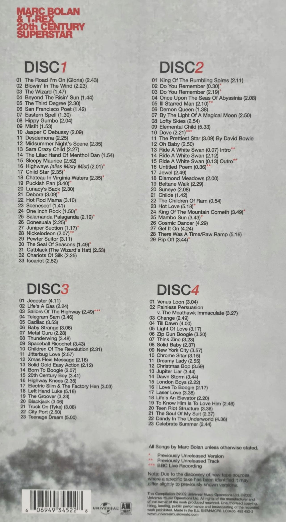 T-Rex / Tyrannosaurus Rex 20th Century Superstar UK 4-CD album set 606949345228