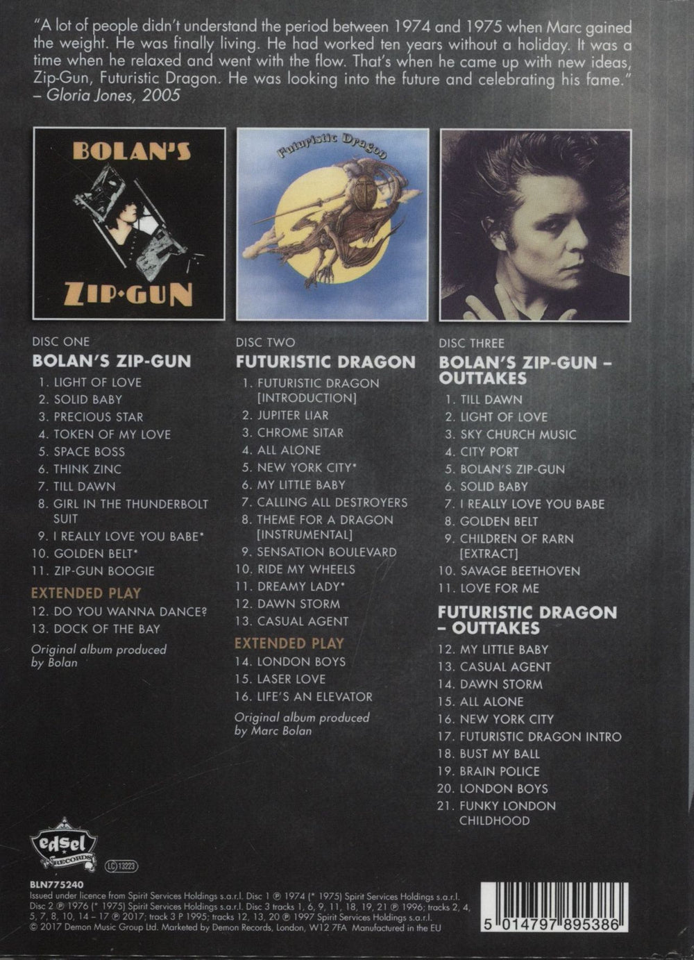 T-Rex / Tyrannosaurus Rex Bolan's Zip-Gun + Futuristic Dragon UK 3-CD album set (Triple CD) 5014797895386