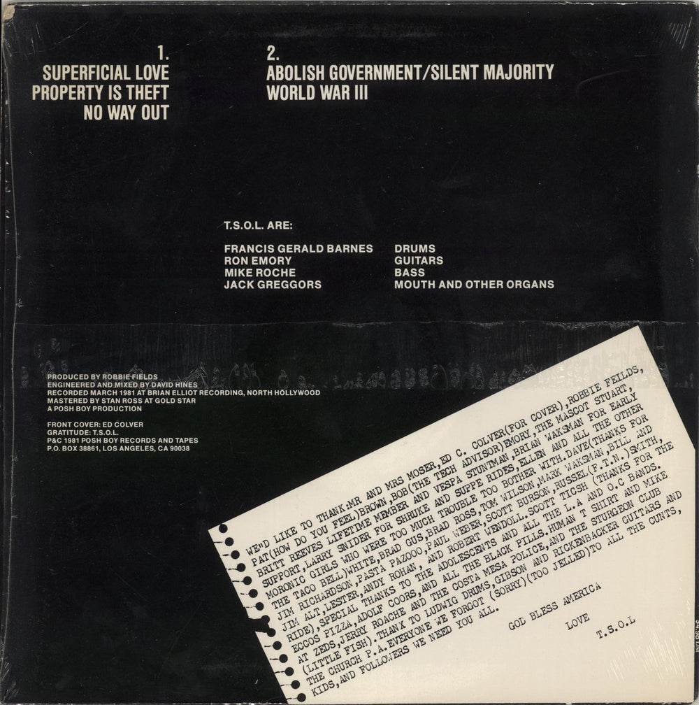 T.S.O.L. T. S. O. L. US 12" vinyl single (12 inch record / Maxi-single)