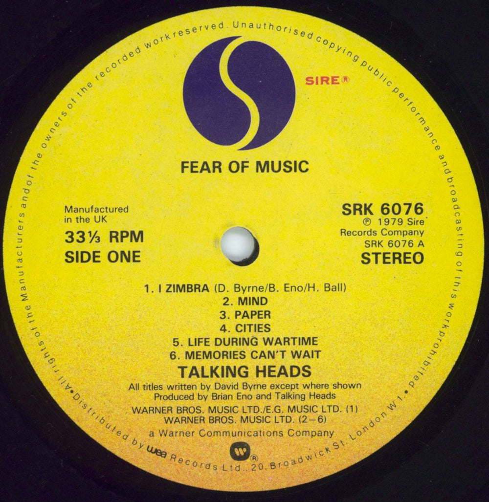 Talking Heads Fear Of Music - EX UK vinyl LP album (LP record) TALLPFE809824