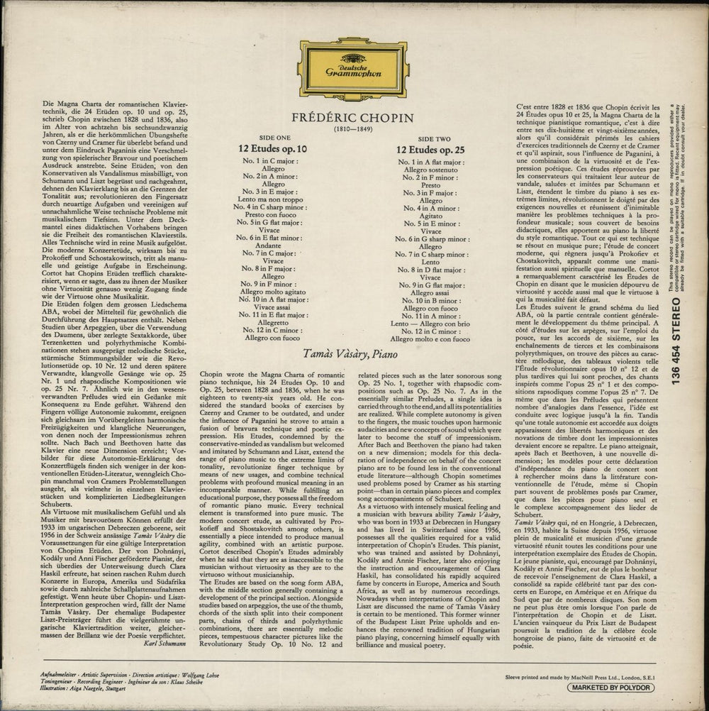 Tamás Vásáry Frédéric Chopin: Études Op.10 / Op.25 UK vinyl LP album (LP record)