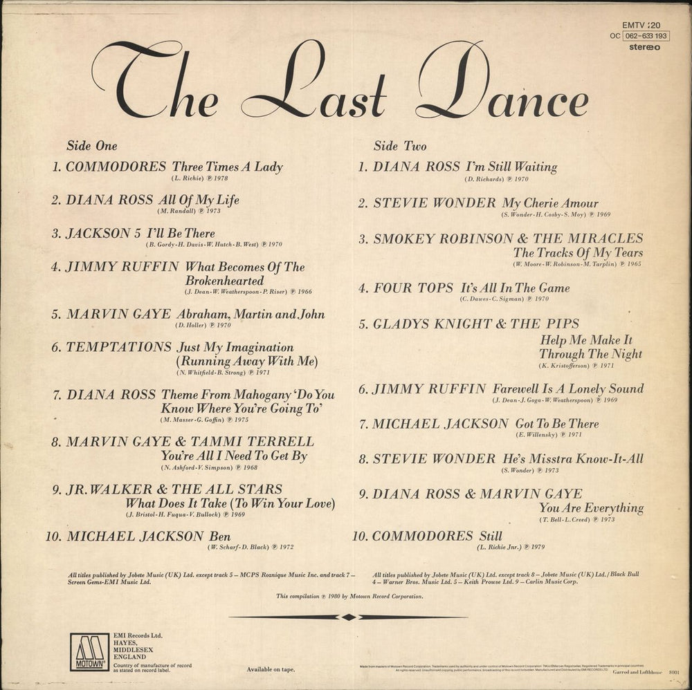 Tamla Motown The Last Dance - Orange Sleeve UK vinyl LP album (LP record)