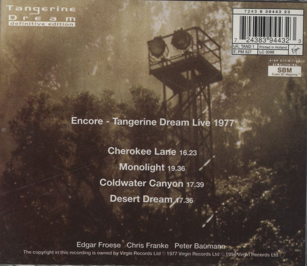 Tangerine Dream Encore UK CD album (CDLP) 724383944323
