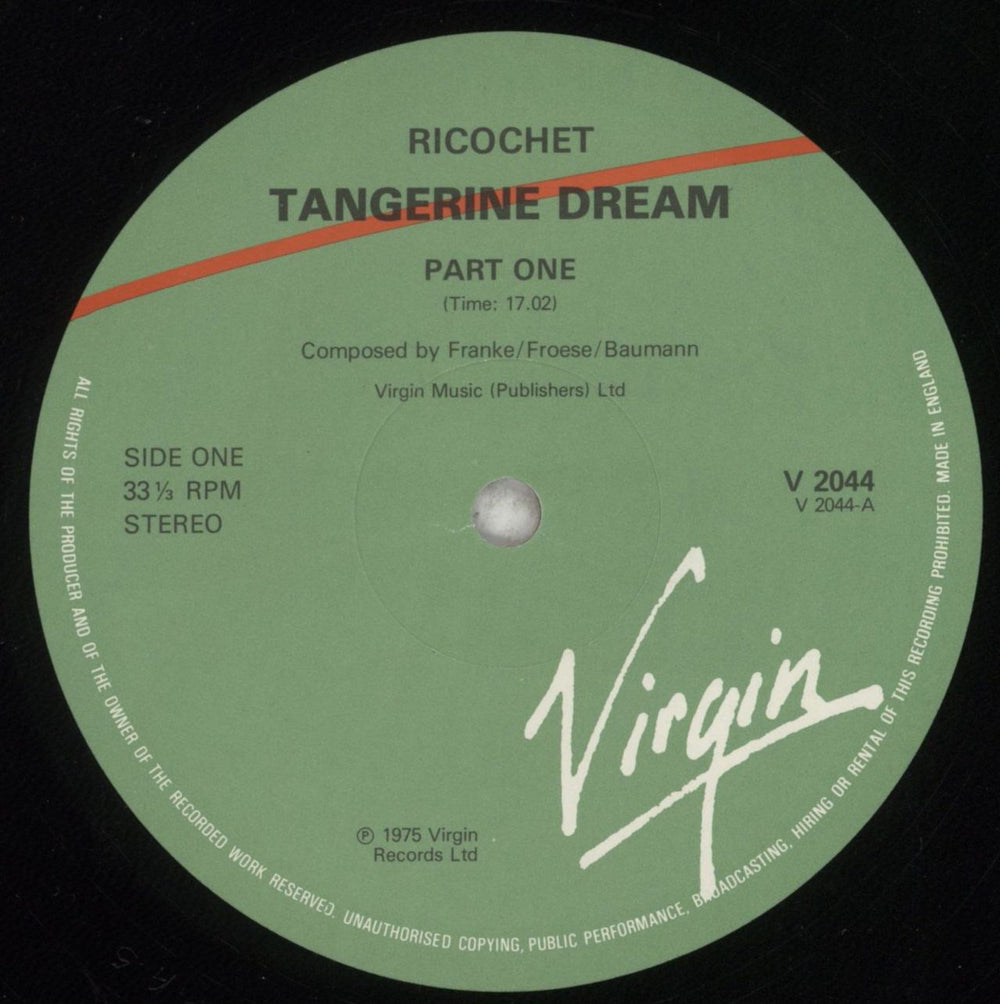 Tangerine Dream Ricochet - Green & Red Labels UK vinyl LP album (LP record) TANLPRI594081