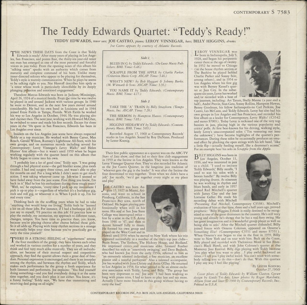 Teddy Edwards Teddy's Ready! US vinyl LP album (LP record)