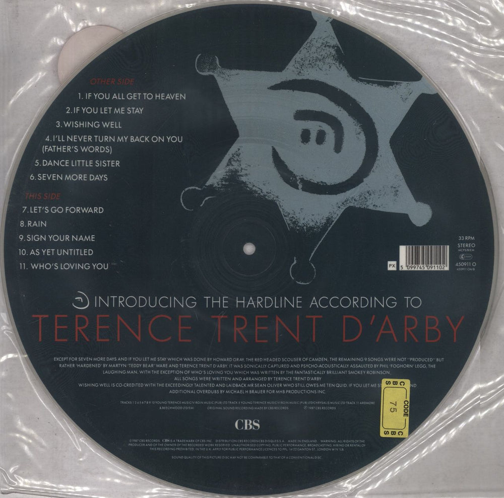 Terence Trent D'Arby Introducing The Hardline According To... + Hype Sticker UK picture disc LP (vinyl picture disc album) 5099745091102