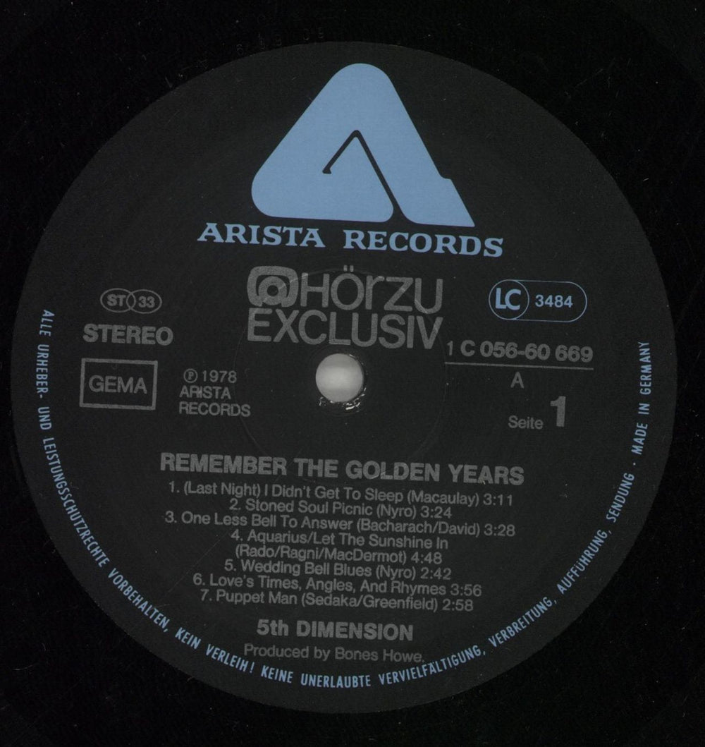 The 5th Dimension Remember The Golden Years German vinyl LP album (LP record) 5THLPRE870865