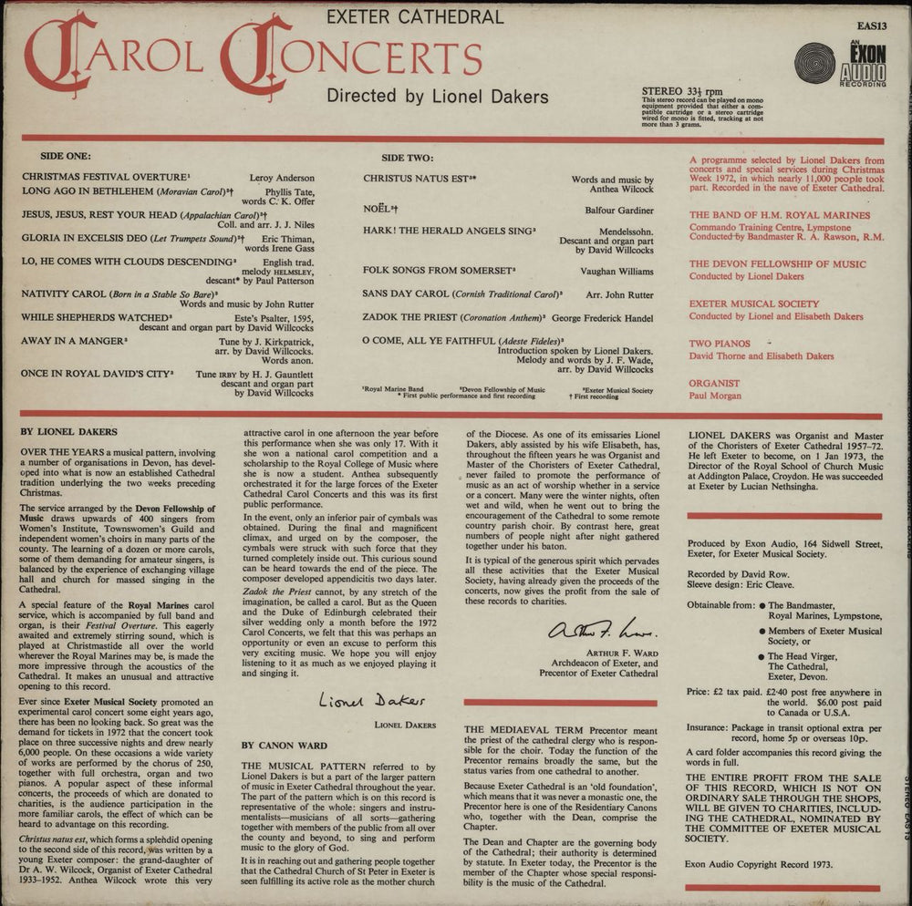 The Band Of H.M. Royal Marines Carol Concerts UK vinyl LP album (LP record)