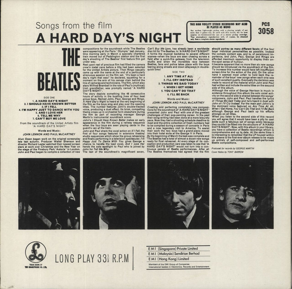 The Beatles A Hard Day's Night - 1 Box - EX Singapore vinyl LP album (LP record)