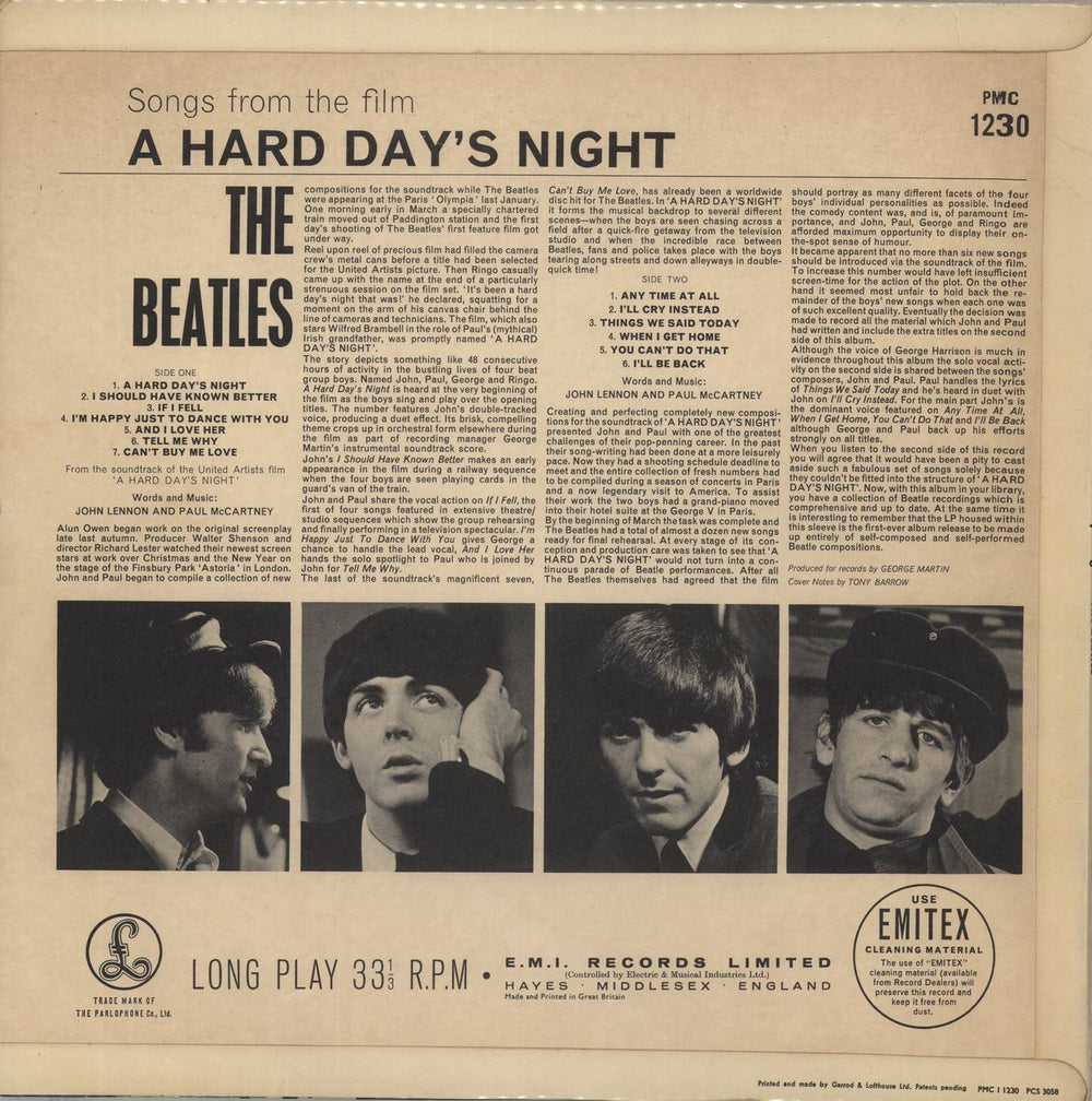 The Beatles A Hard Day's Night - 2nd - EX UK vinyl LP album (LP record)