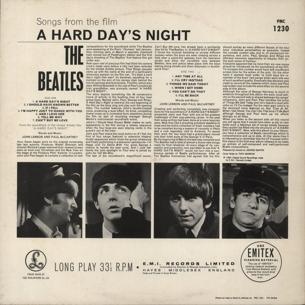 The Beatles A Hard Day's Night - 80's - B/Y UK vinyl LP album (LP record)