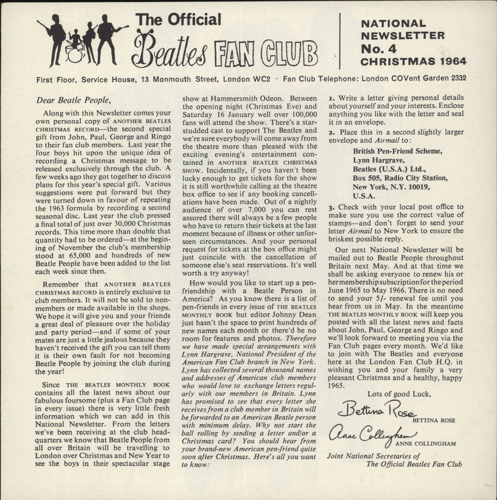 The Beatles Another Beatles Christmas Record - VG + Newsletter UK 7" vinyl single (7 inch record / 45) 1964
