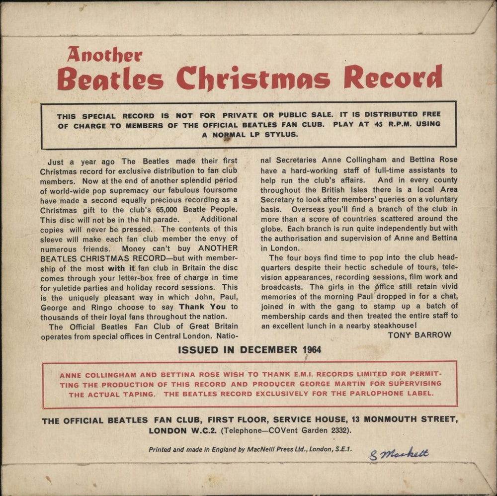 The Beatles Another Beatles Christmas Record - VG + Newsletter UK 7" vinyl single (7 inch record / 45)