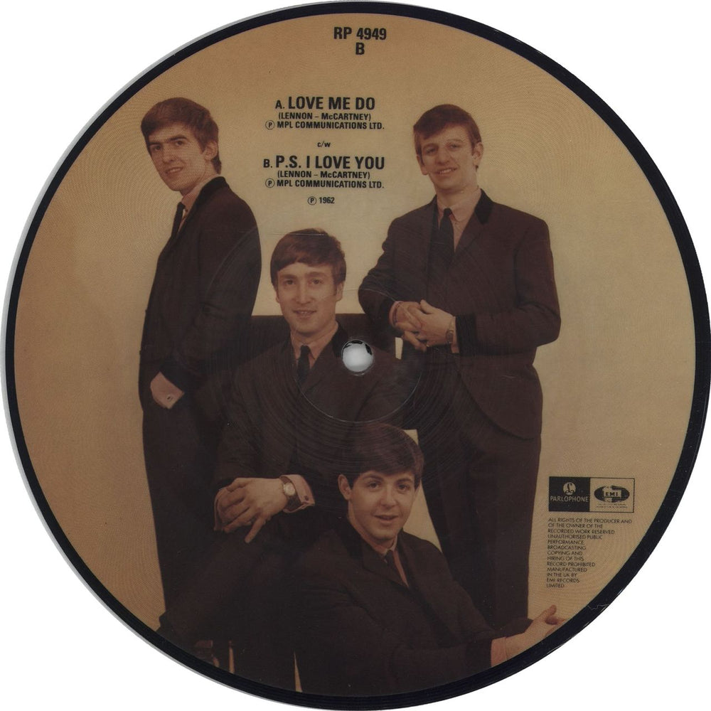 The Beatles Love Me Do UK 7" vinyl picture disc (7 inch picture disc single) BTL7PLO04403