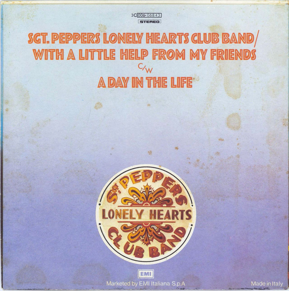 The Beatles Sgt. Peppers Lonely Hearts Club Band + Sleeve Italian 7" vinyl single (7 inch record / 45) BTL07SG501794