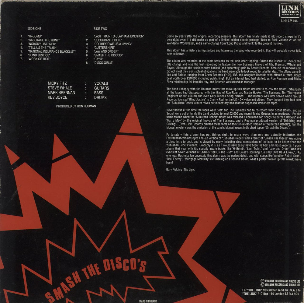 The Business Smash The Disco's UK vinyl LP album (LP record)