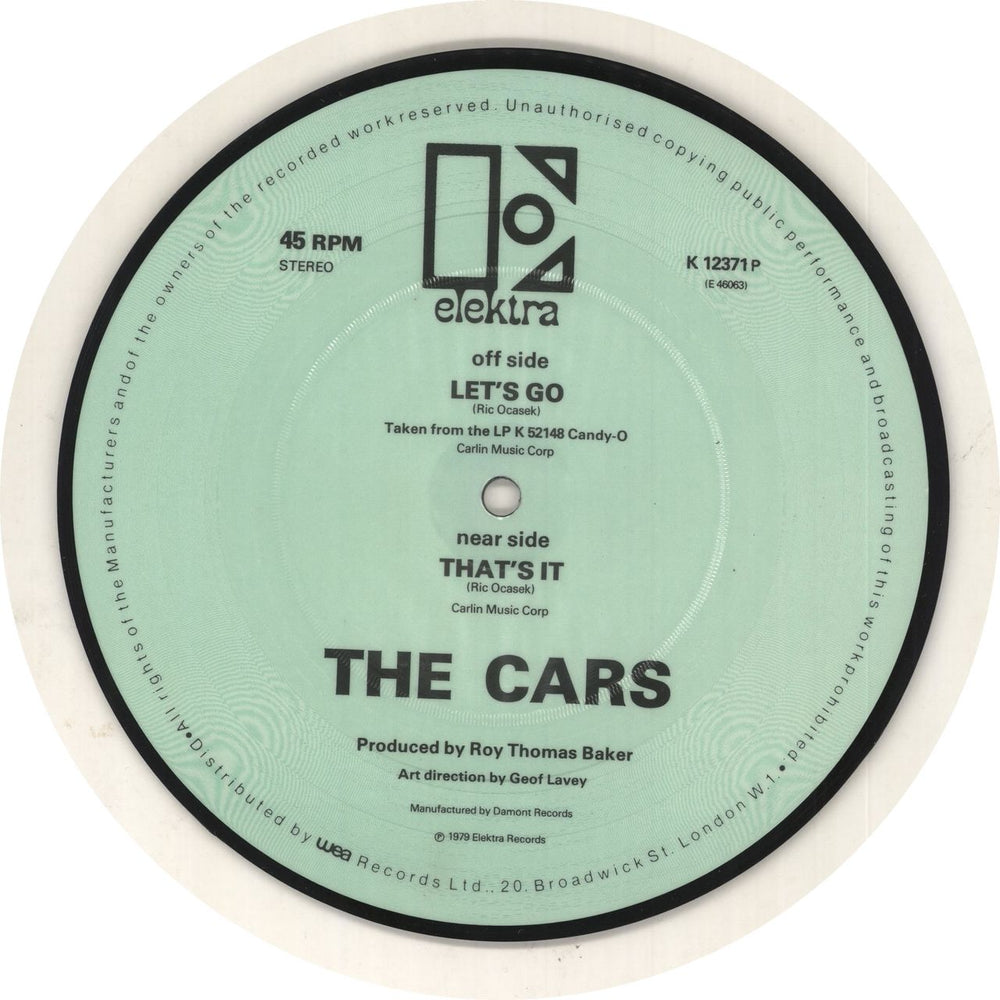 The Cars Let's Go UK 7" vinyl picture disc (7 inch picture disc single) C-R7PLE538571